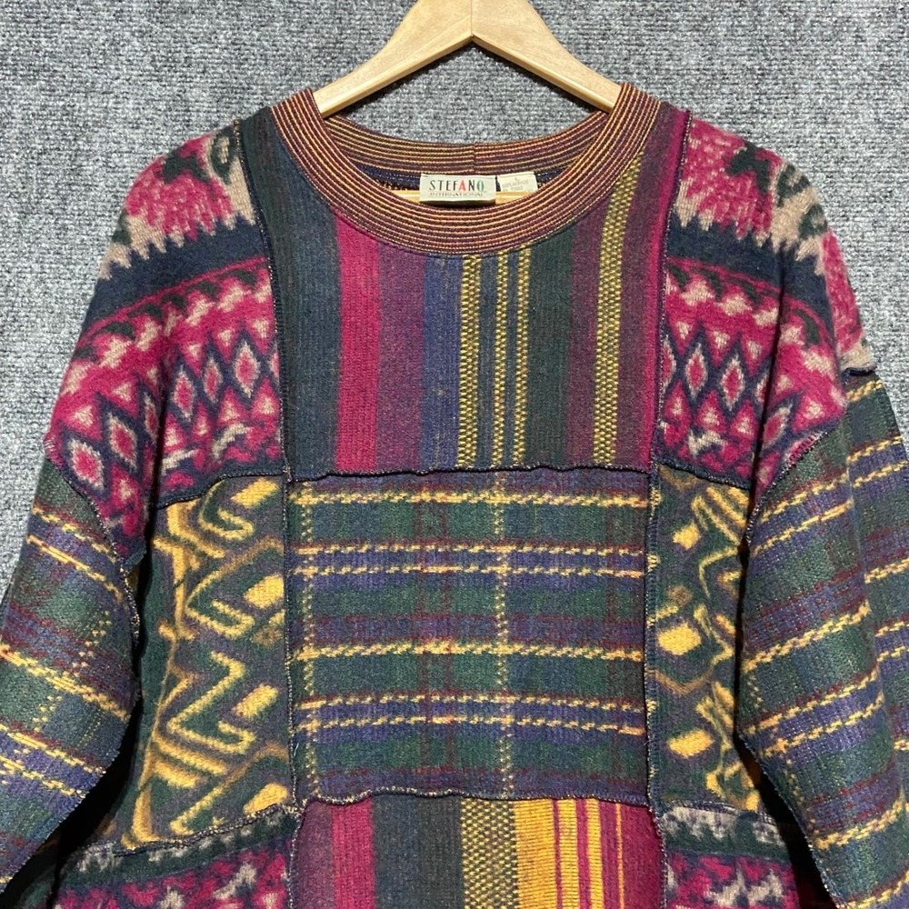 Stefano International Vintage Patchwork Oversized Sweater Women's Large 90s Boho - Picture 3 of 7